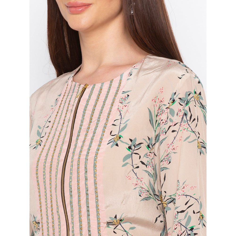 Soup by Sougat Paul Pink Printed Jacket With Drape Skirt (Set of 2)