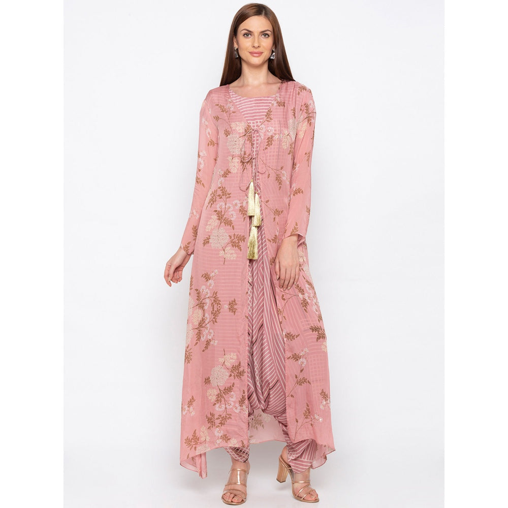 Soup by Sougat Paul Pink Printed Jumpsuit With Jacket - Customisable (Set of 2)