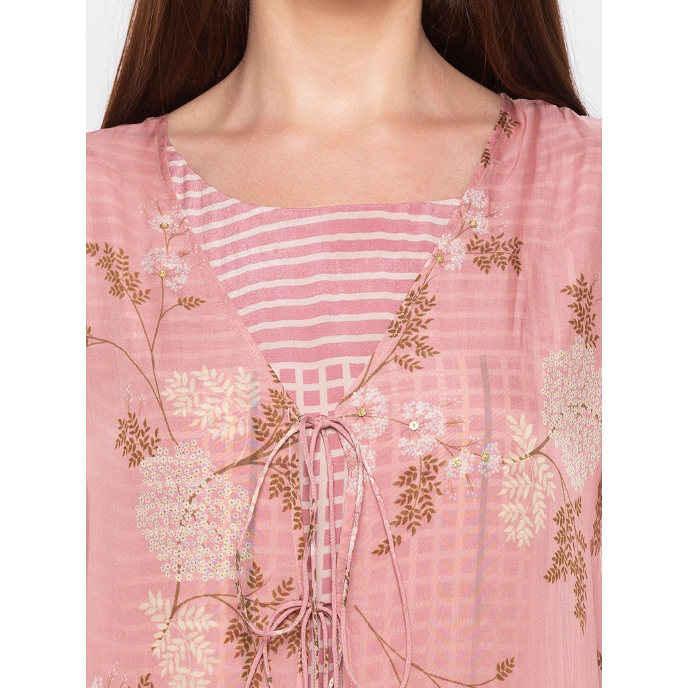 Soup by Sougat Paul Pink Printed Jumpsuit With Jacket - Customisable (Set of 2)
