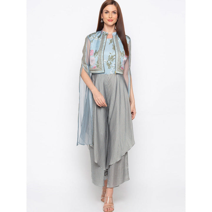 Soup by Sougat Paul Blue And Grey Jumpsuit Wirh Jacket - Customisable (Set of 2)