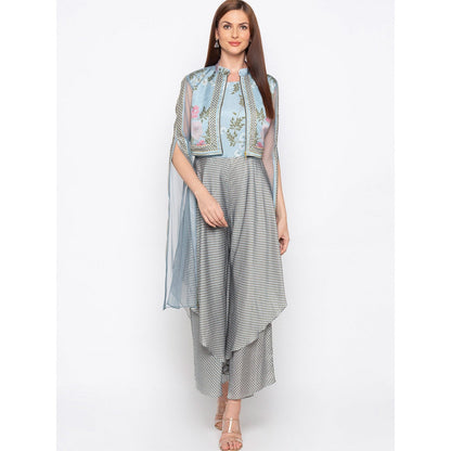 Soup by Sougat Paul Blue And Grey Jumpsuit Wirh Jacket - Customisable (Set of 2)