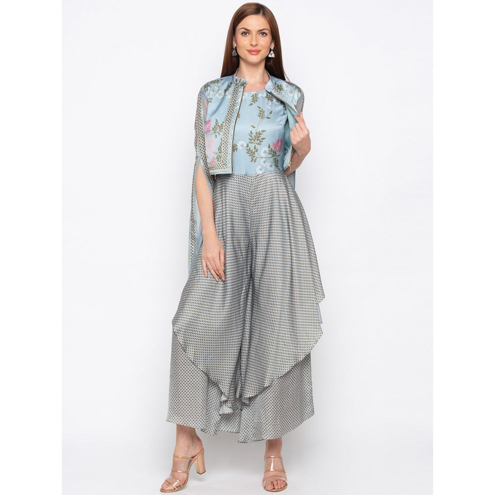 Soup by Sougat Paul Blue And Grey Jumpsuit Wirh Jacket - Customisable (Set of 2)