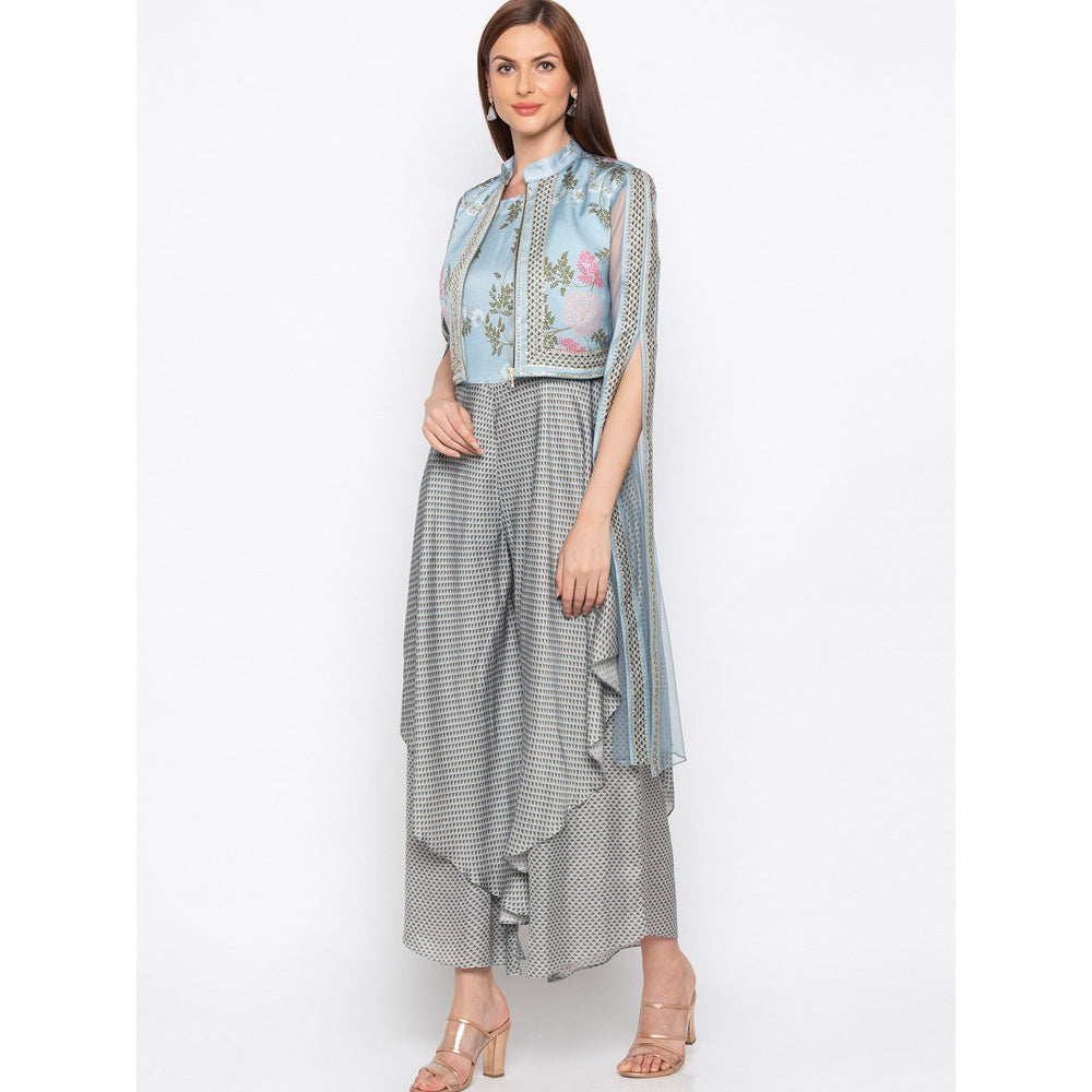 Soup by Sougat Paul Blue And Grey Jumpsuit Wirh Jacket - Customisable (Set of 2)