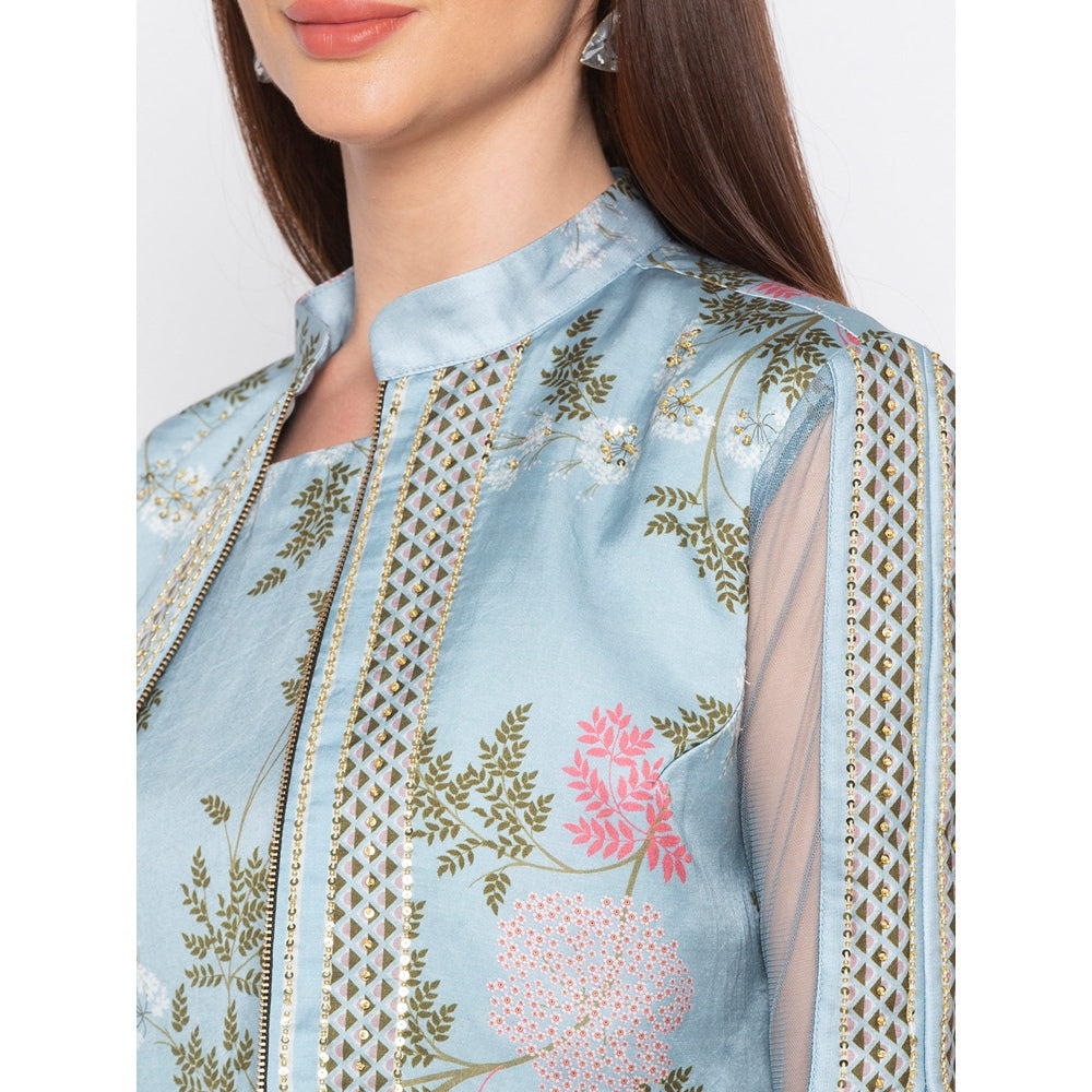 Soup by Sougat Paul Blue And Grey Jumpsuit Wirh Jacket - Customisable (Set of 2)