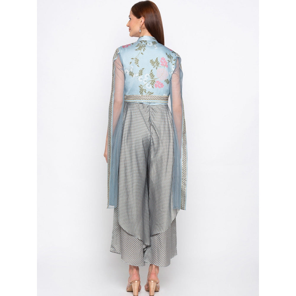 Soup by Sougat Paul Blue And Grey Jumpsuit Wirh Jacket - Customisable (Set of 2)