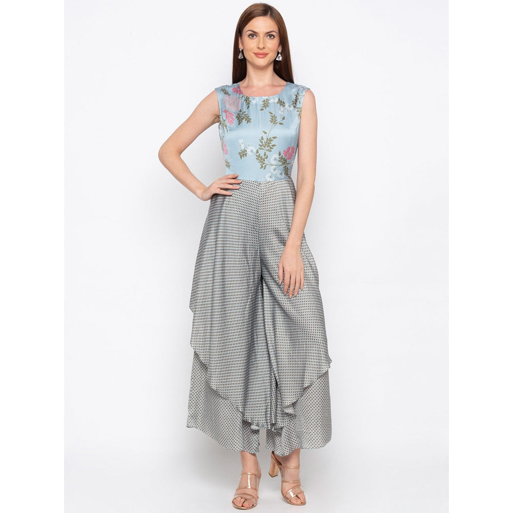 Soup by Sougat Paul Blue And Grey Jumpsuit Wirh Jacket - Customisable (Set of 2)