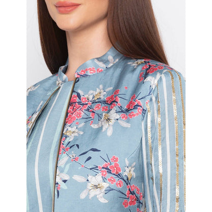 Soup by Sougat Paul Blue Striped Drape Dress With Jacket (Set of 2)