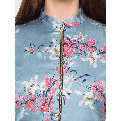 Soup by Sougat Paul Blue Striped Drape Dress With Jacket (Set of 2)