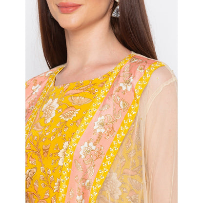 Soup by Sougat Paul Yellow Printed Crop Top With Dhoti Pants And Jacket (Set of 3)