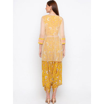Soup by Sougat Paul Yellow Printed Crop Top With Dhoti Pants And Jacket (Set of 3)