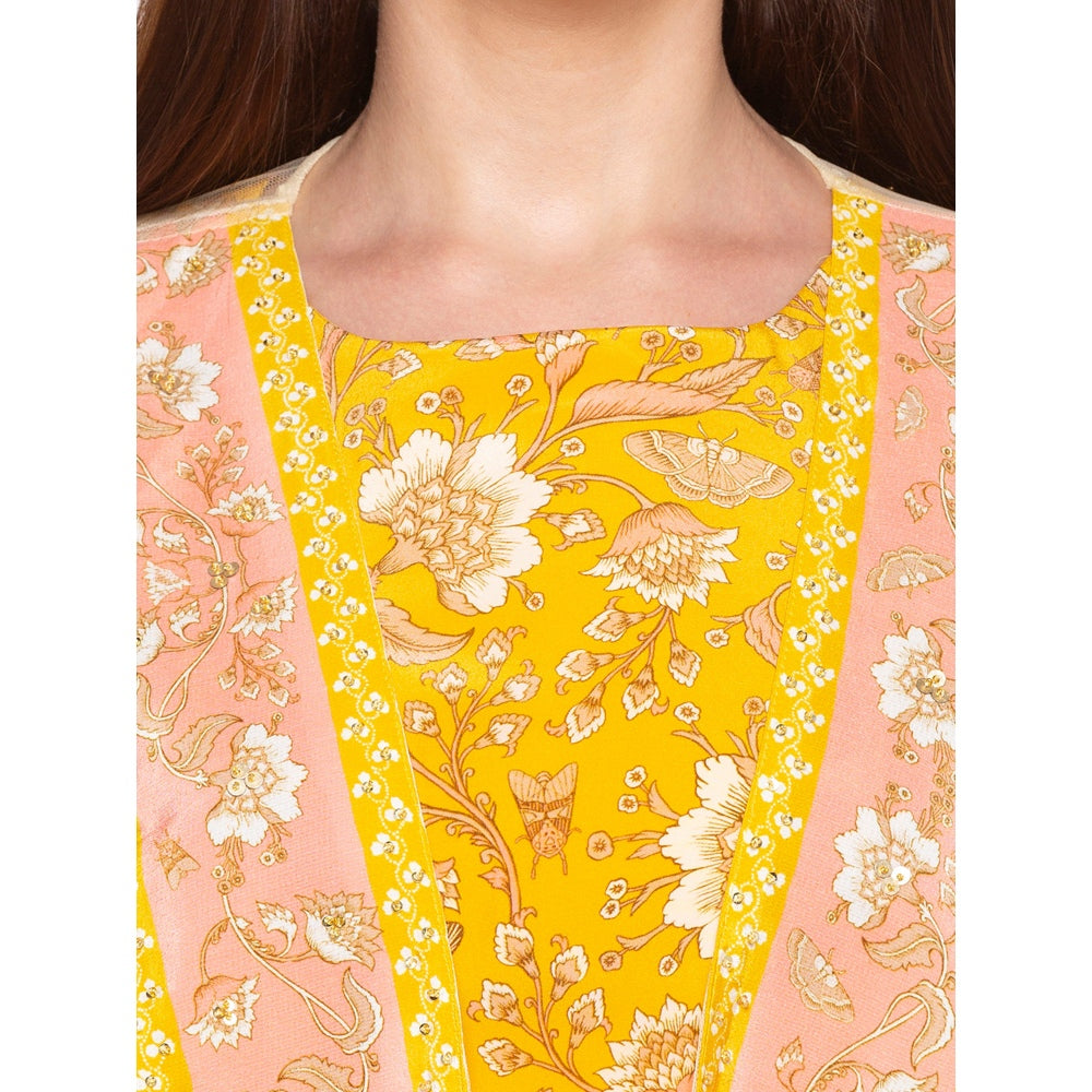 Soup by Sougat Paul Yellow Printed Crop Top With Dhoti Pants And Jacket (Set of 3)