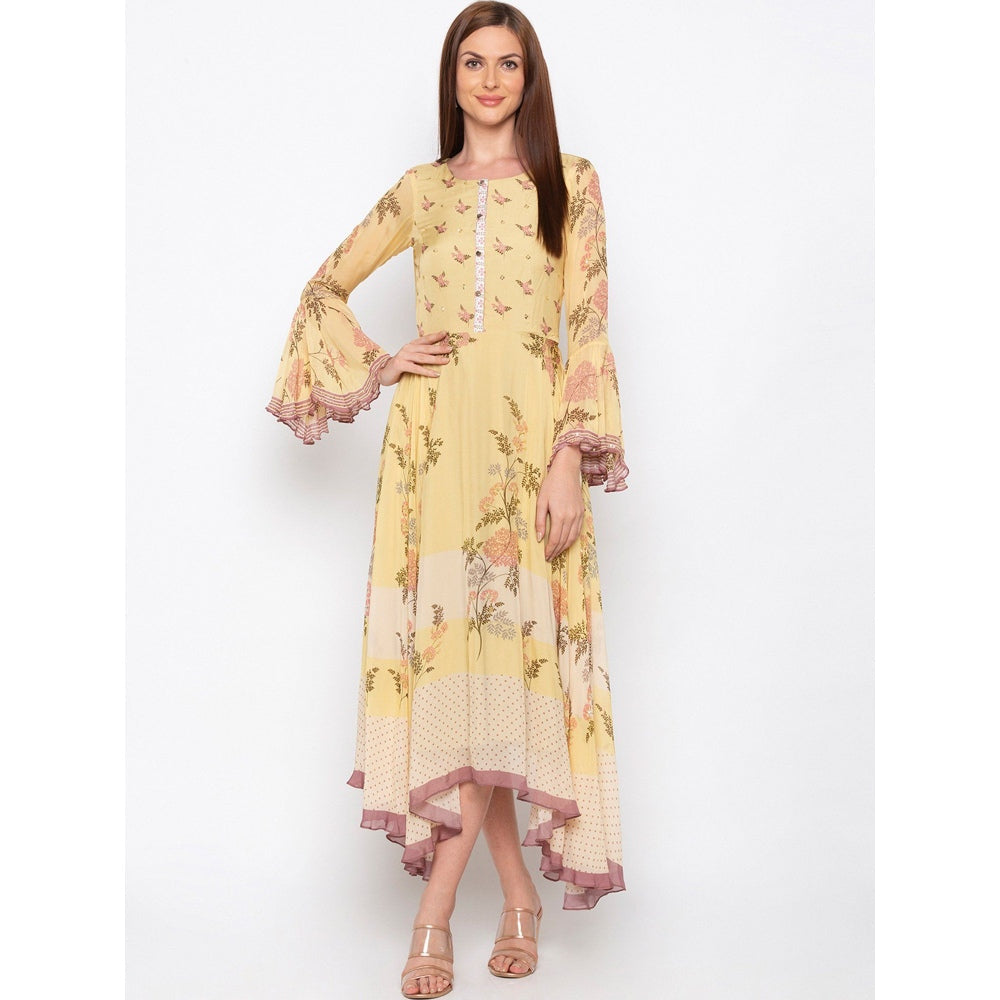 Soup by Sougat Paul Yellow Printed Asymmetric Dress - Customisable