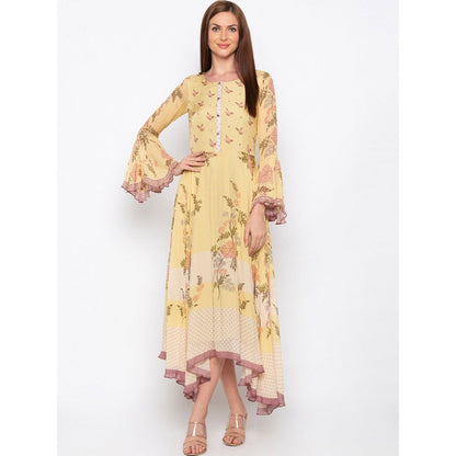 Soup by Sougat Paul Yellow Printed Asymmetric Dress - Customisable