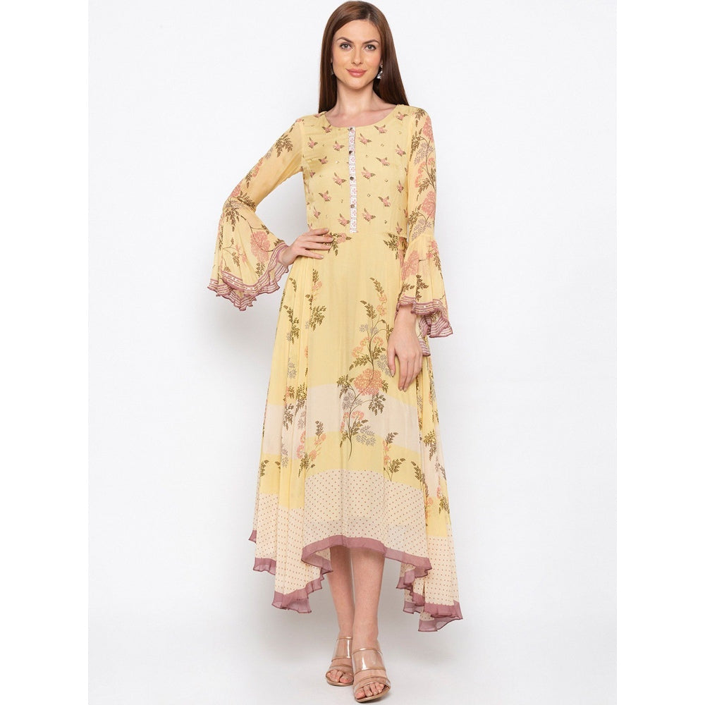 Soup by Sougat Paul Yellow Printed Asymmetric Dress - Customisable