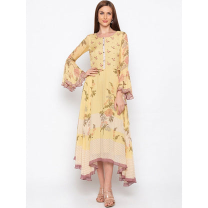 Soup by Sougat Paul Yellow Printed Asymmetric Dress - Customisable