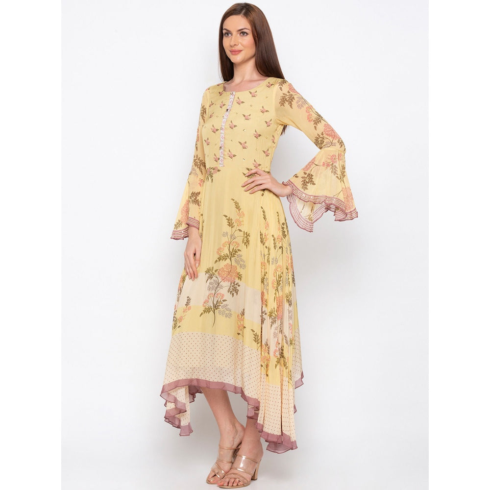 Soup by Sougat Paul Yellow Printed Asymmetric Dress - Customisable