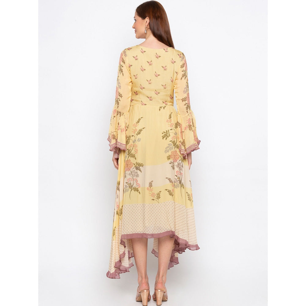 Soup by Sougat Paul Yellow Printed Asymmetric Dress - Customisable
