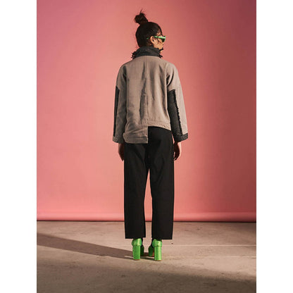 SPACE Grey Textured Jin-Bomber-Jacket
