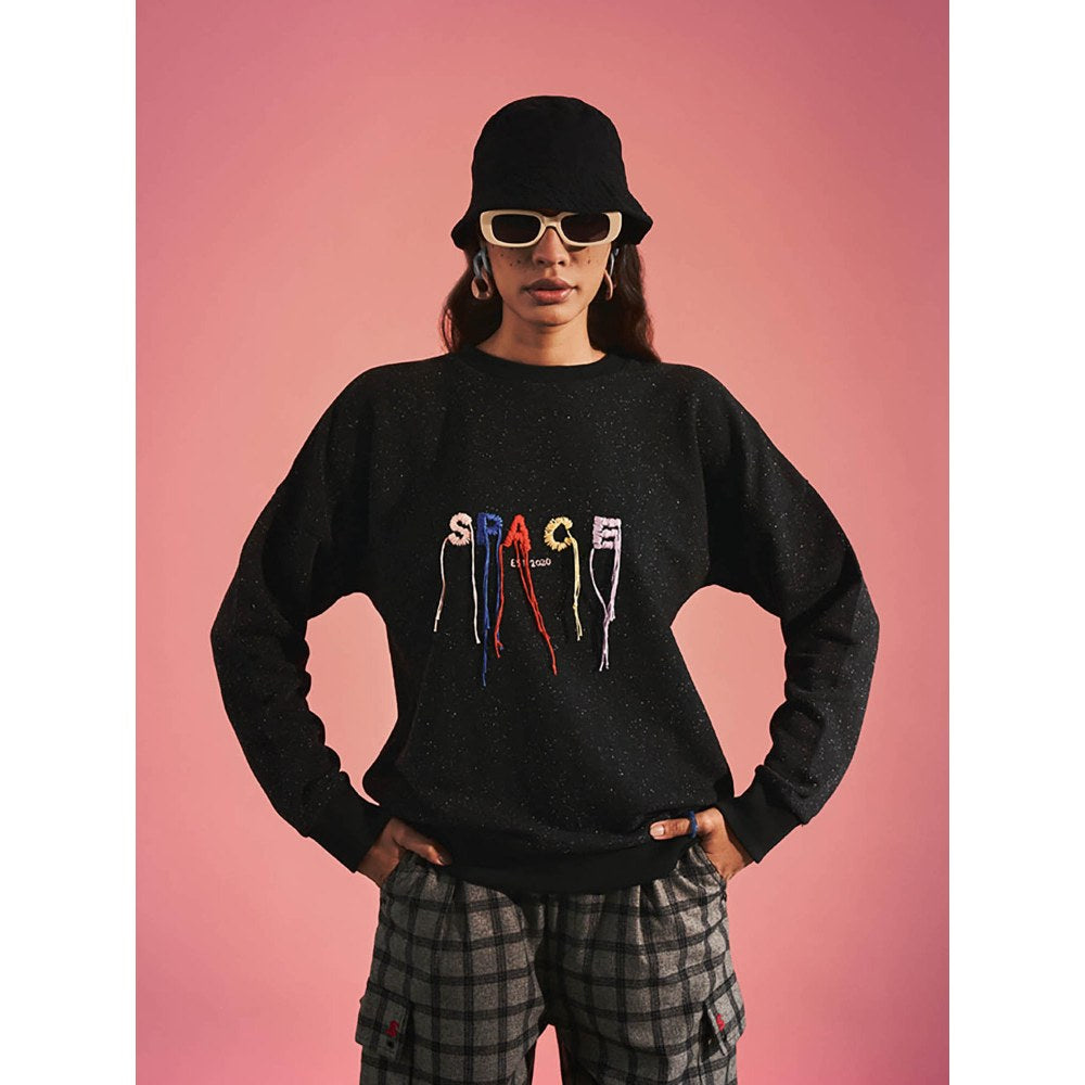 SPACE Black Embroidered Sweatshirt