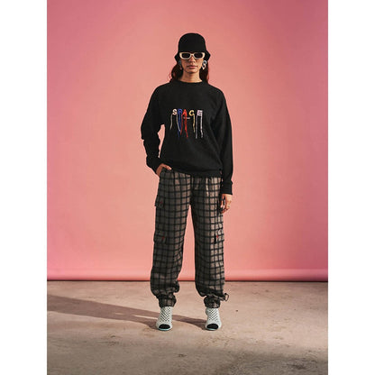 SPACE Black Embroidered Sweatshirt