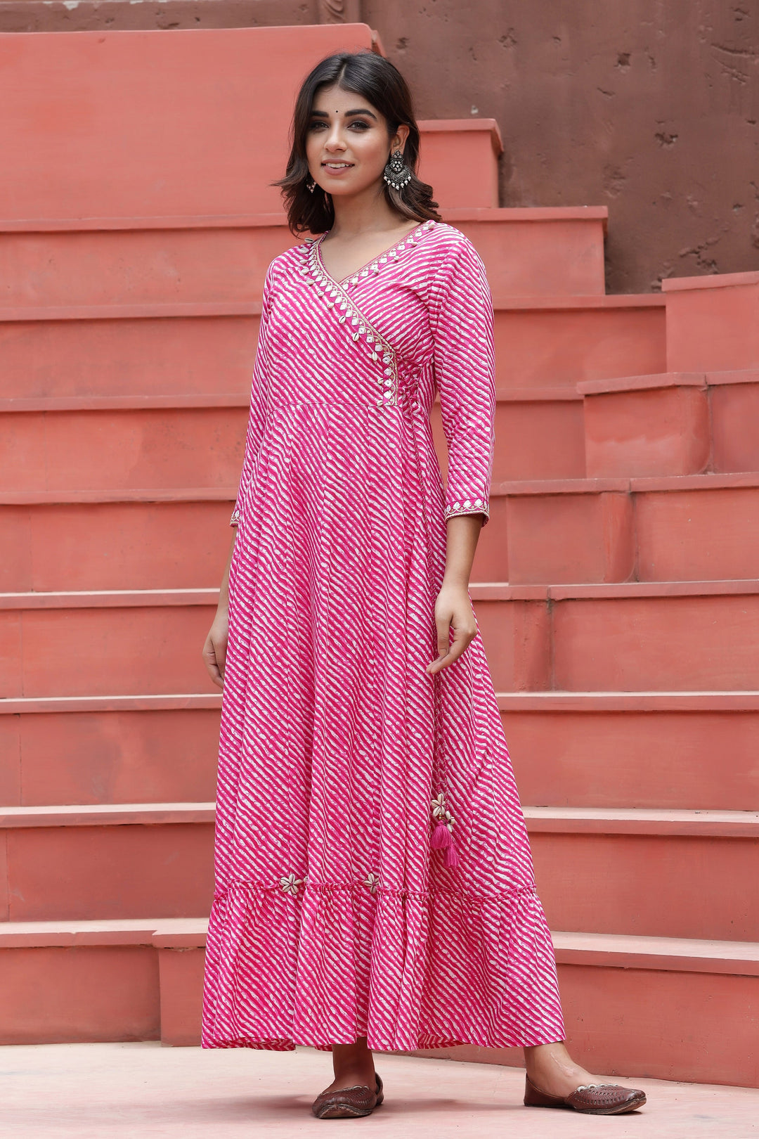 Pink Lehariya Printed Dress Yufta
