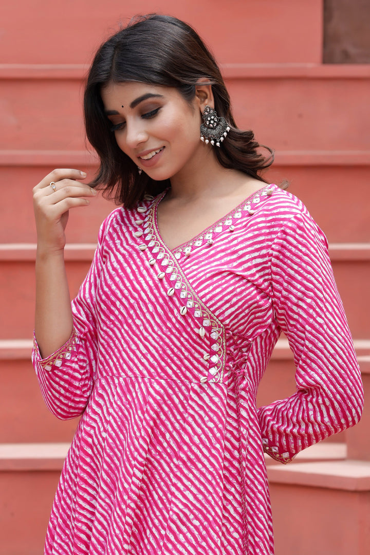 Pink Lehariya Printed Dress Yufta
