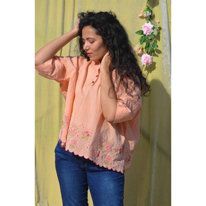 Studio Malang Pure Cotton Freesize Rose Embroidered Top