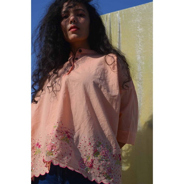 Studio Malang Pure Cotton Freesize Rose Embroidered Top