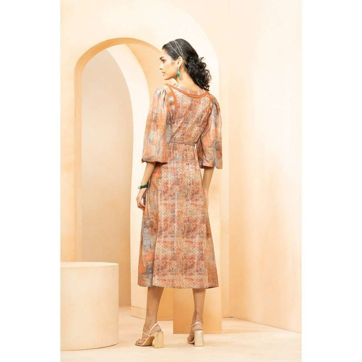 STUDIO BAGECHAA Inara Printed Multi-Color Midi Dress with Belt (Set of 2)