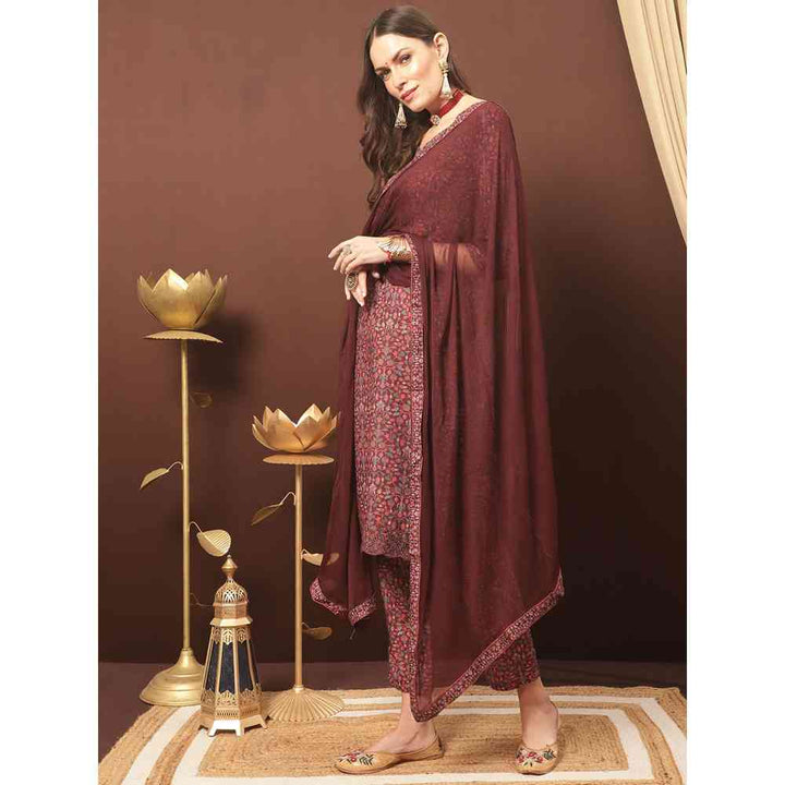 Stylee LIFESTYLE Maroon Cotton Blend Digital Printed Dress Material