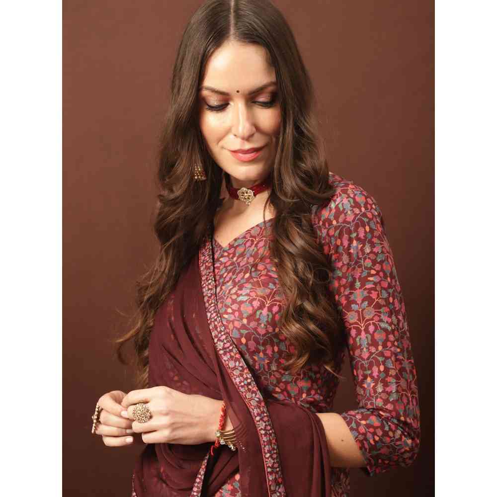 Stylee LIFESTYLE Maroon Cotton Blend Digital Printed Dress Material