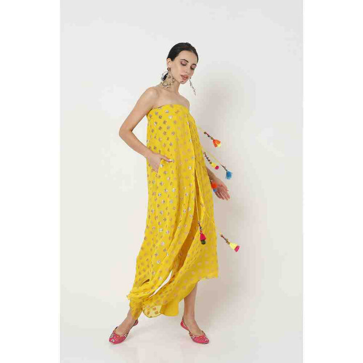 Style Junkiie Yellow Embroidered Jumpsuit