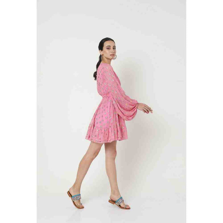 Style Junkiie Pink Embroidered One Shoulder Dress