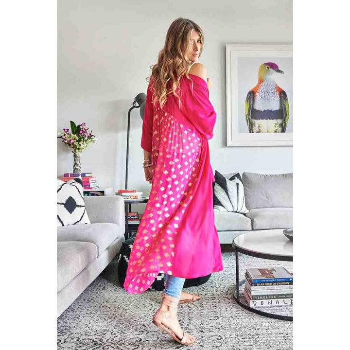Style Junkiie Hot Pink Two-Tone Kimono Duster