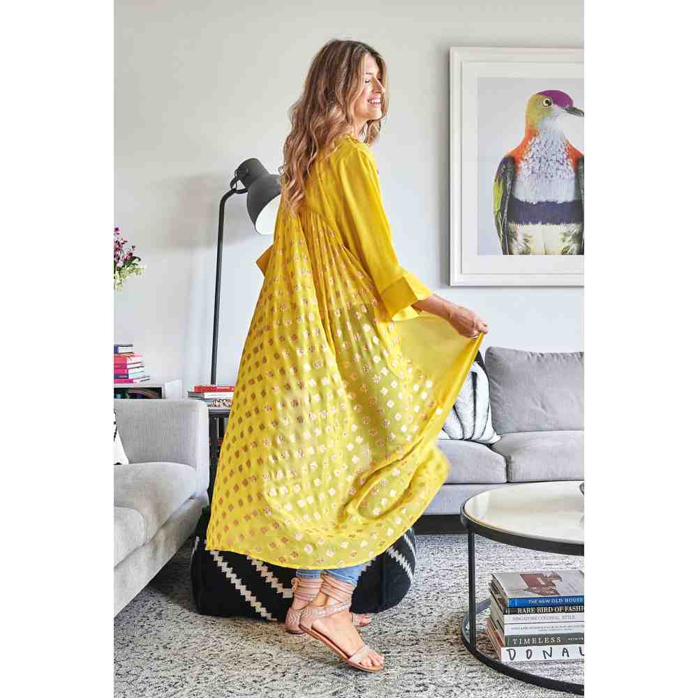 Style Junkiie Lemon Yellow Two-Tone Kimono Duster