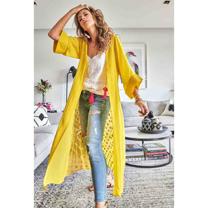 Style Junkiie Lemon Yellow Two-Tone Kimono Duster