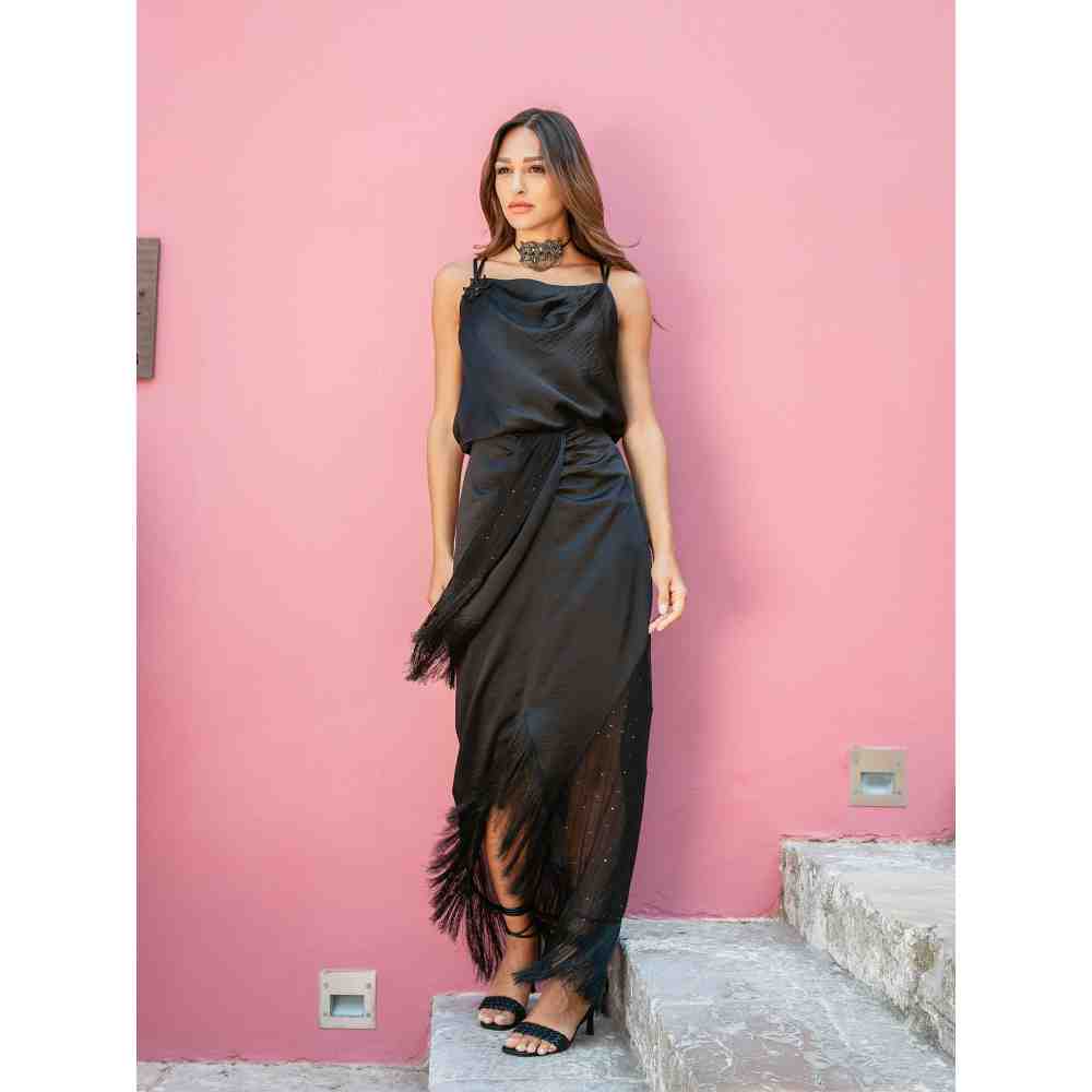 Style Junkiie Black Sequined Knot Skirt