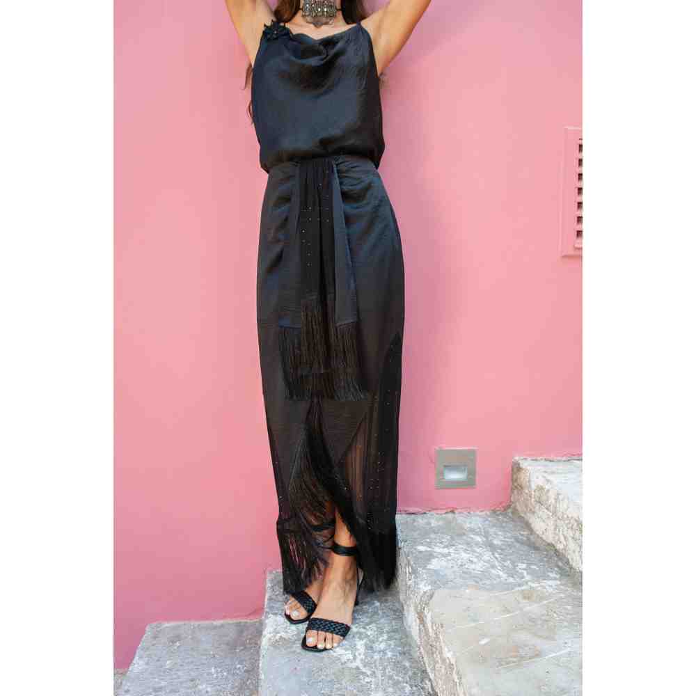 Style Junkiie Black Sequined Knot Skirt