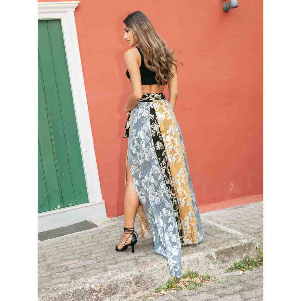 Style Junkiie Patchwork Embroidered Wrap Skirt