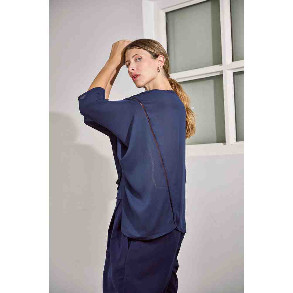 Style Junkiie Navy Blue Embroidered Shirt