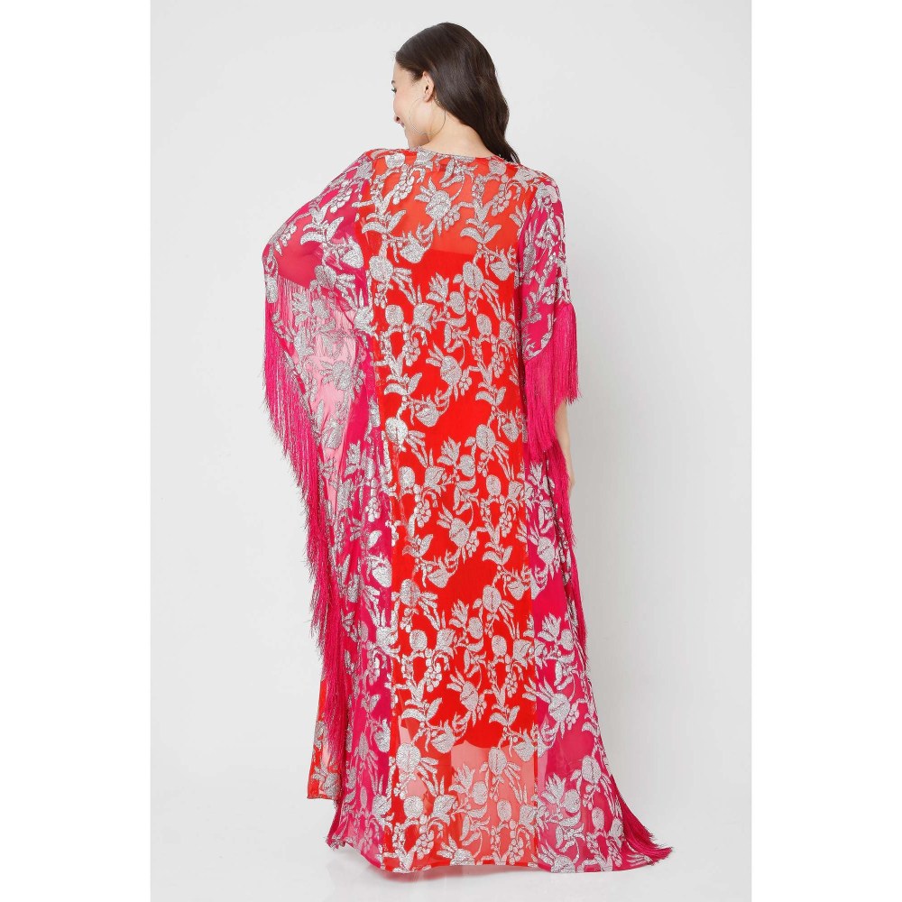 Style Junkiie Fuchsia And Red Patchwork Maxi Duster