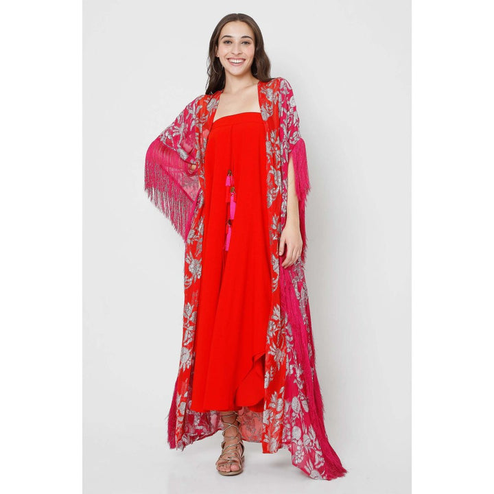 Style Junkiie Fuchsia And Red Patchwork Maxi Duster