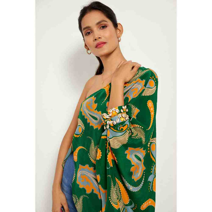 Style Junkiie Green Paisley One Shoulder Tunic