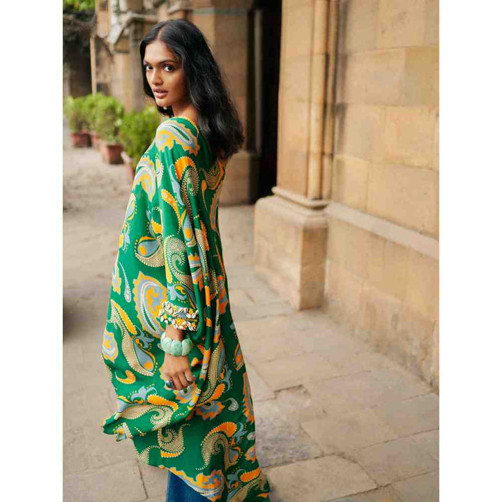 Style Junkiie Green Paisley One Shoulder Tunic