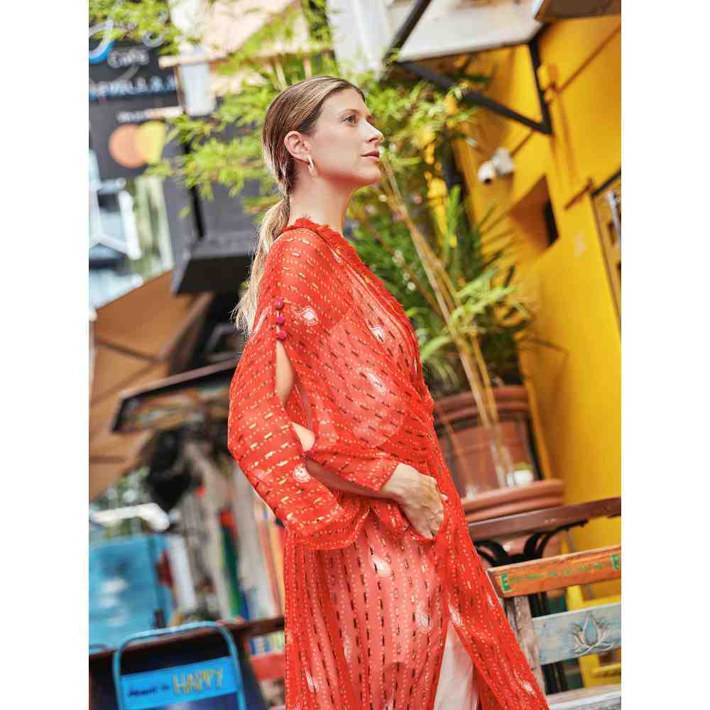 Style Junkiie Red Bandhini Kimono Duster
