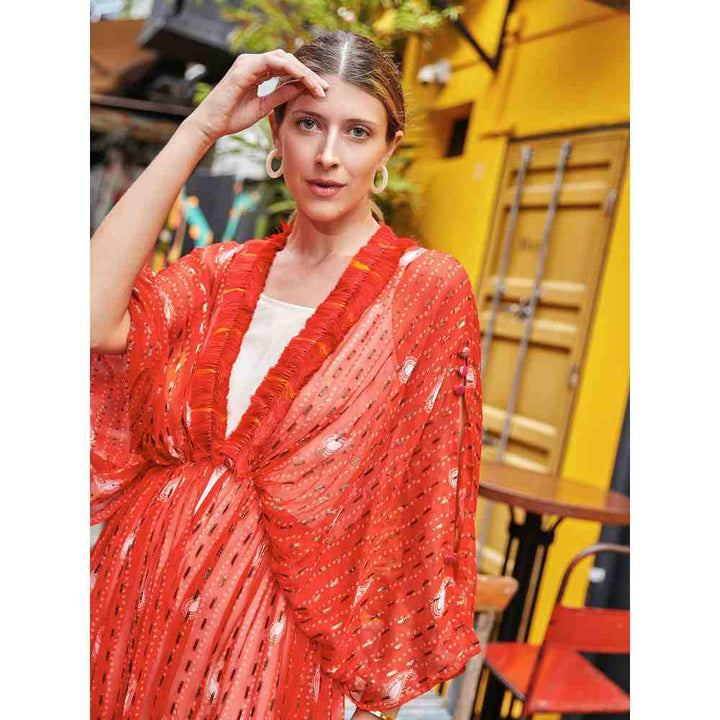 Style Junkiie Red Bandhini Kimono Duster