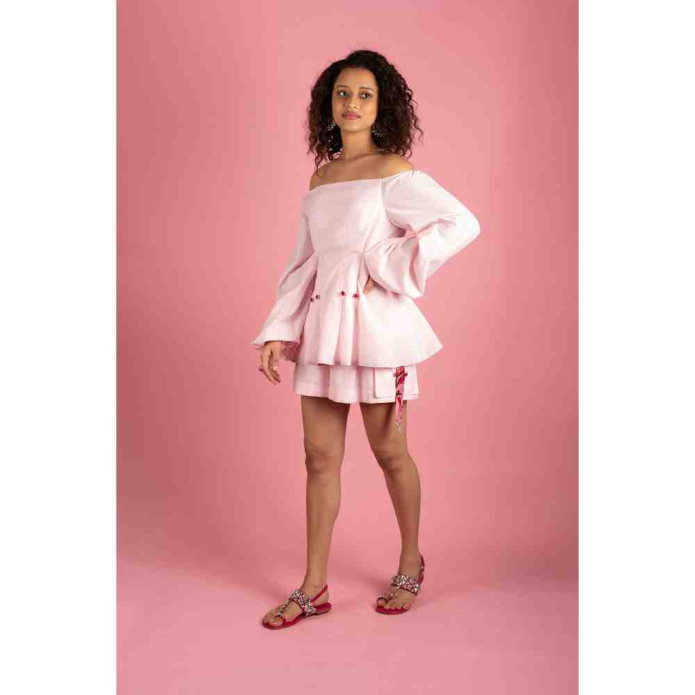 Style Junkiie Baby Pink Solid Off Shoulder Top
