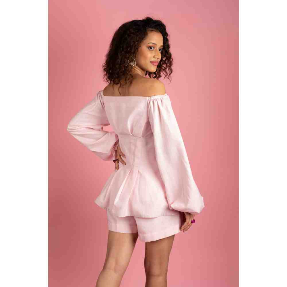 Style Junkiie Baby Pink Solid Off Shoulder Top