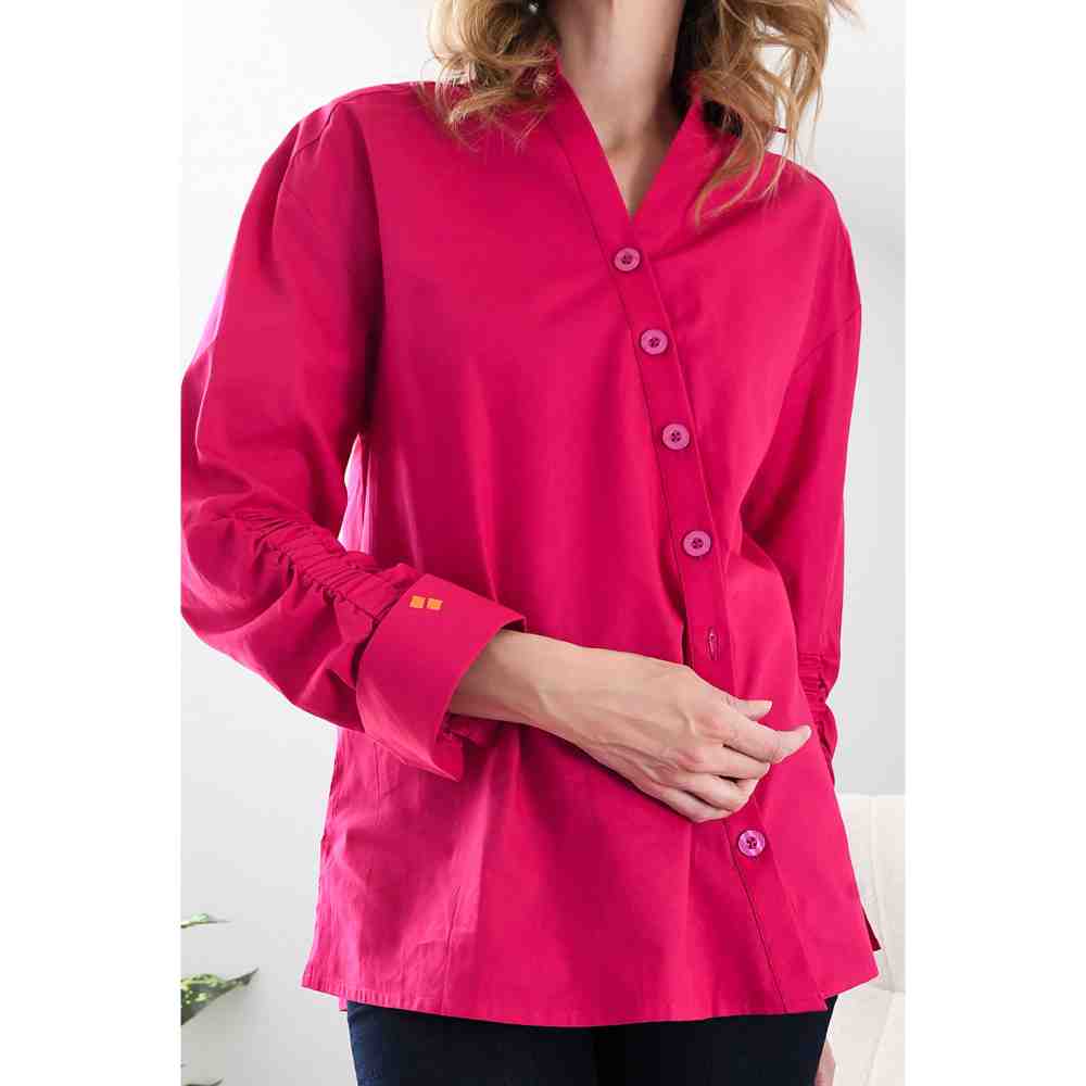 Style Junkiie Hot Pink Poplin Ruched Shirt