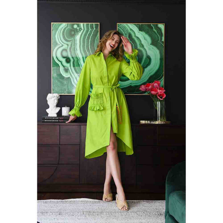 Style Junkiie Lime Green Poplin Shirt Dress (Set of 2)